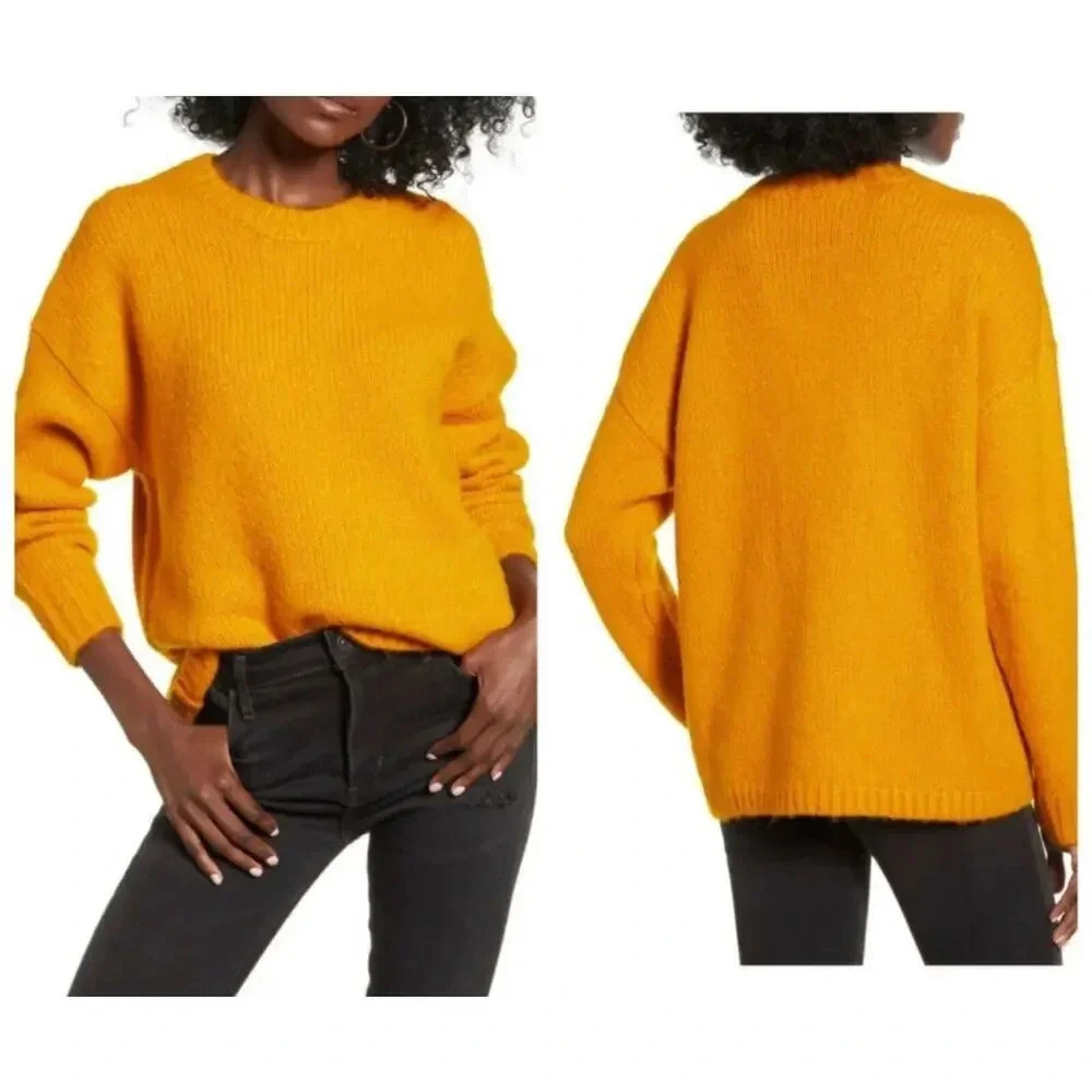 NEW Cotton Emporium Women's Size Medium Mustard Yellow Rib Knit Sweater